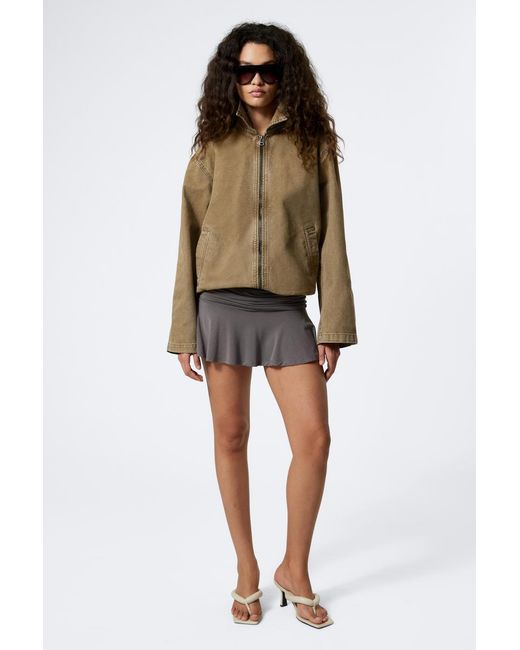 Weekday Natural Zip-Jacke Aus Verwaschenem Baumwoll-Canvas
