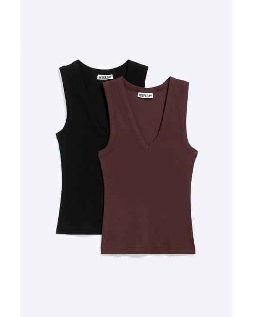 Weekday Red 2-Pack Ribbed V-Neck Tank Top