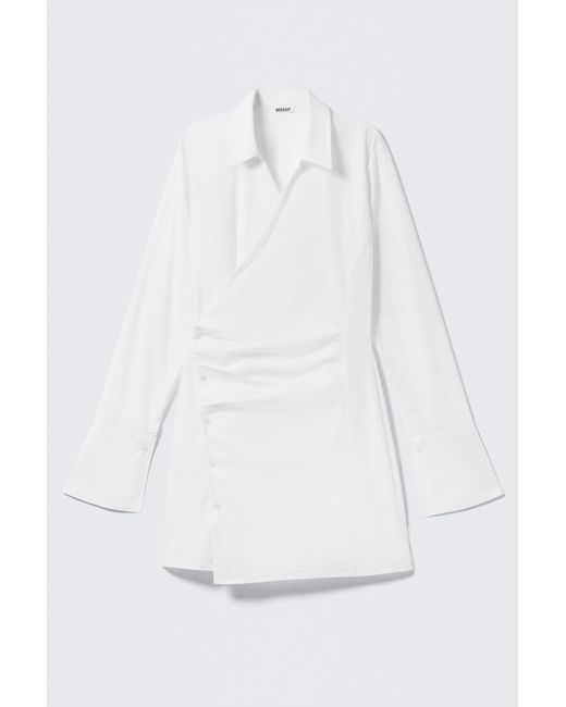 Weekday White Long-Sleeved Asymmetric Mini Shirt Dress