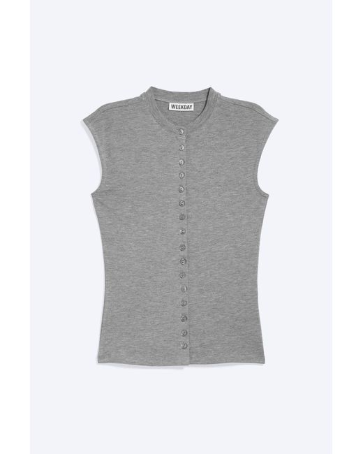 Weekday Gray Pearl Button Up Top