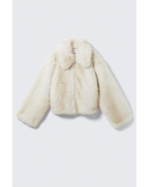 Monki White Faux Fur Zip Jacket