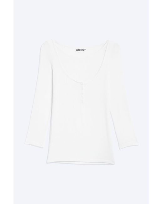 Weekday White Three-Quarter Henley Shirt
