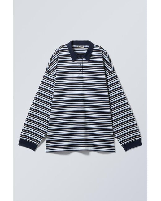 Weekday Blue Gestreiftes Oversized-Poloshirt