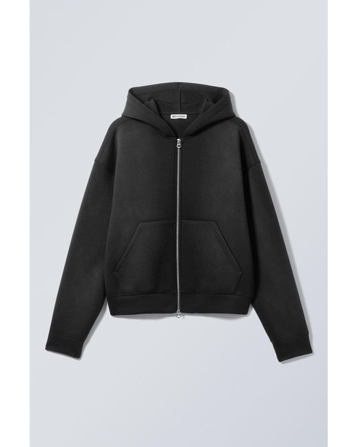 Weekday Black Simon Washed Scuba Zip Hoodie for men