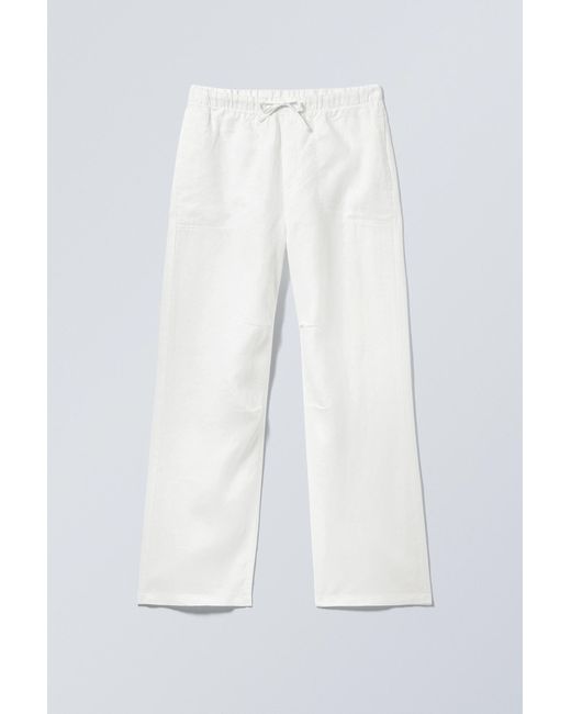Weekday White Relaxed Linen Trousers for men