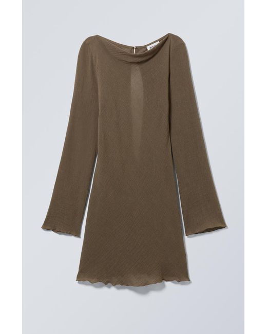 Weekday Natural Mini Long Sleeve Linen Blend Dress
