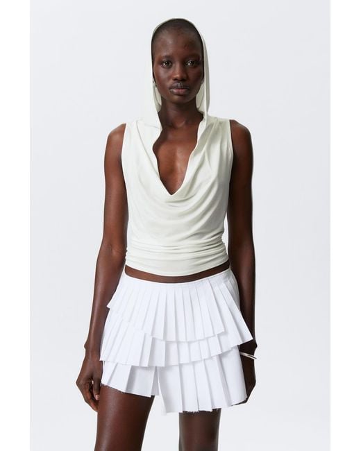 Weekday White Draped Hooded Sleeveless Lyocell Top