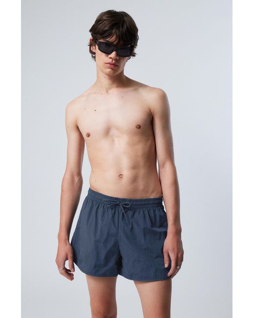 Weekday Blue Tan Structure Swim Shorts for men