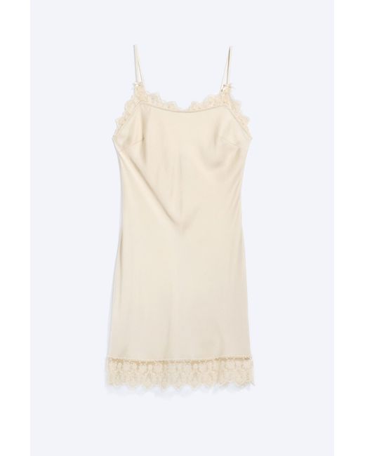 Monki White Satin Lace-Trim Slip-Dress