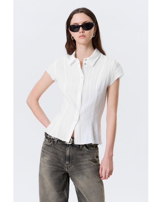 Weekday White Slim Fit Short-Sleeved Crepe Shirt