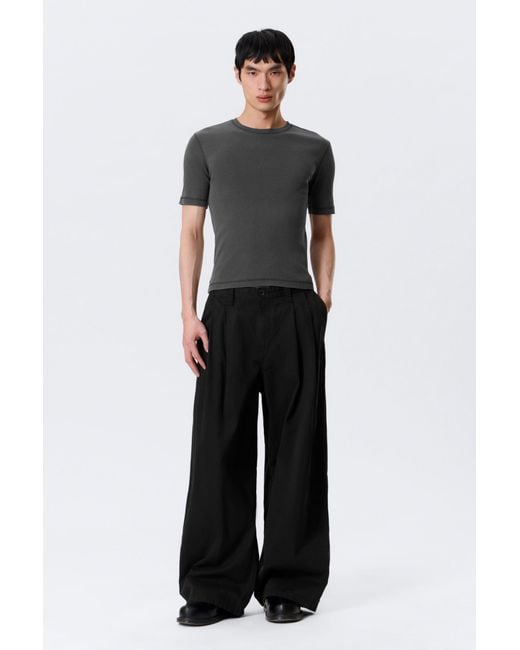 Weekday Black Otis Baggy Pleated Twill Chinos for men