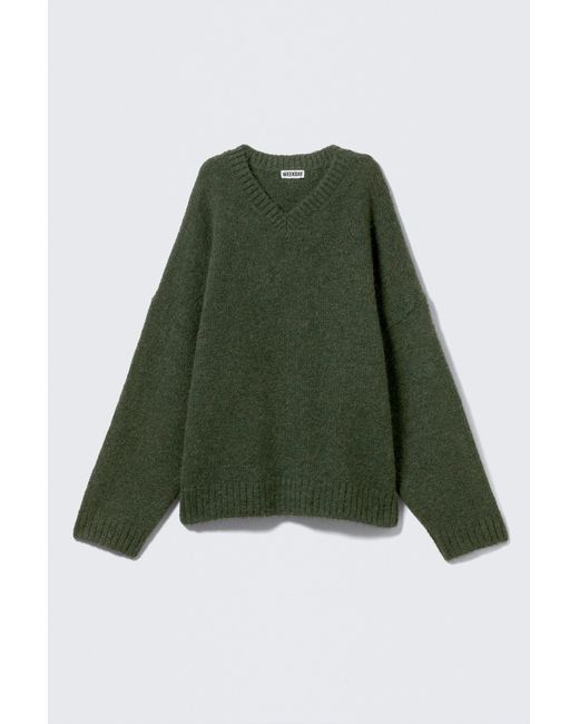 Weekday Green Oversized V-Neck Wool Blend Sweater