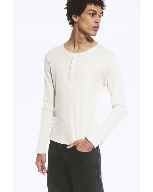 Weekday White Long-Sleeved Henley T-Shirt for men