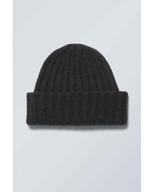 Weekday Black Soft Ribbed Beanie