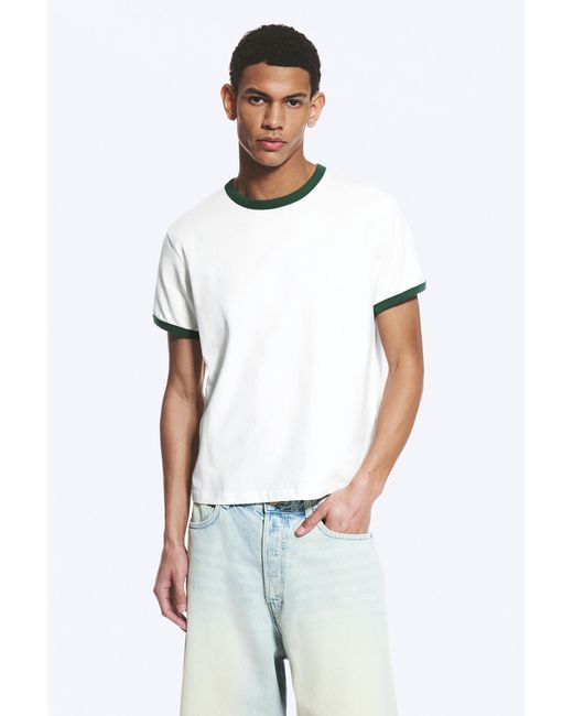 Weekday White Short-Sleeved Contrast Trim Cotton T-Shirt for men