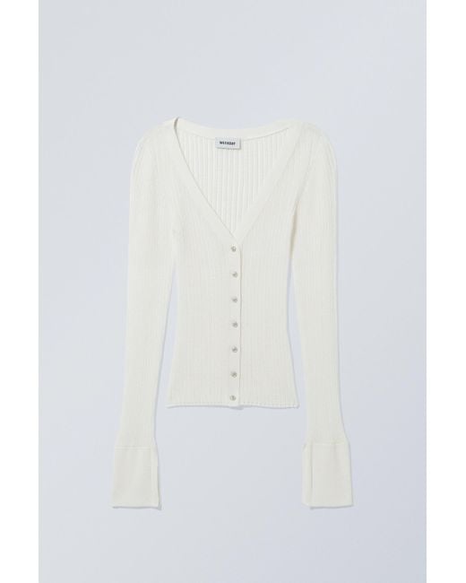 Weekday White Pointelle Knitted Cardigan