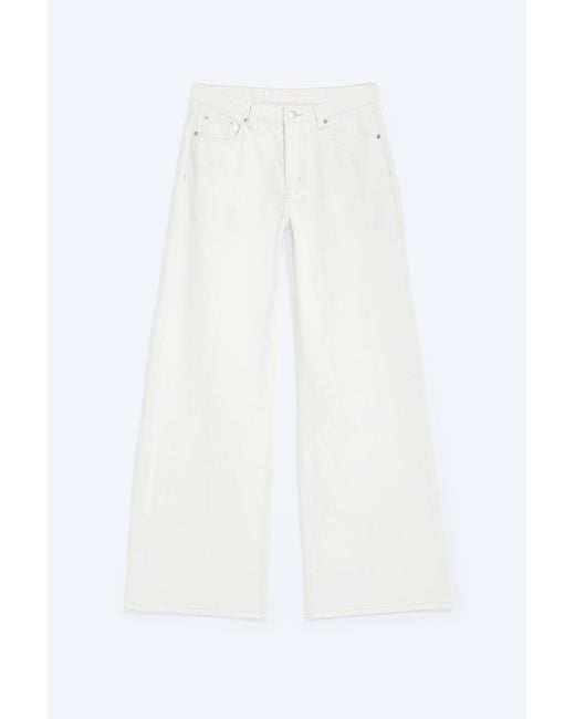 Weekday White Paz Mid Rise Wide Jeans