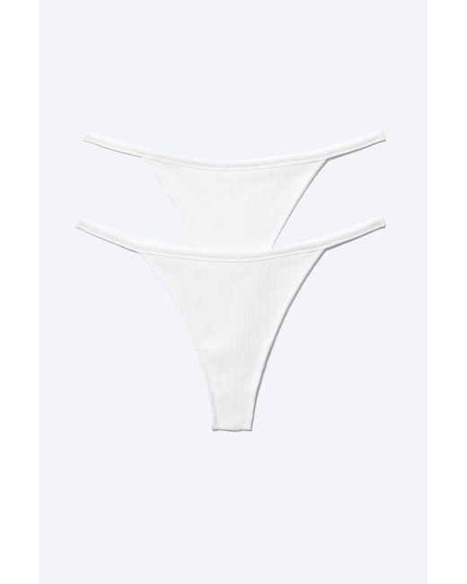 Weekday Blue 2-Pack Mid Rise Ribbed Tanga Thongs