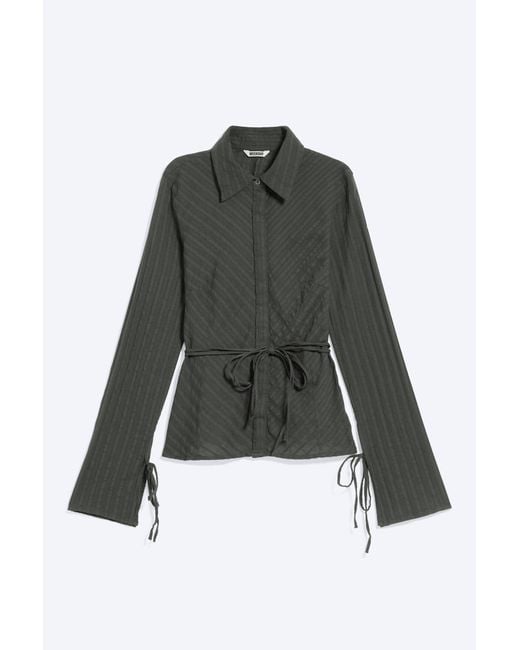 Weekday Gray Tie‑Detail Cotton Shirt
