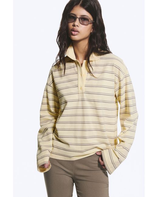 Monki Natural Long-Sleeved Cotton Polo Top