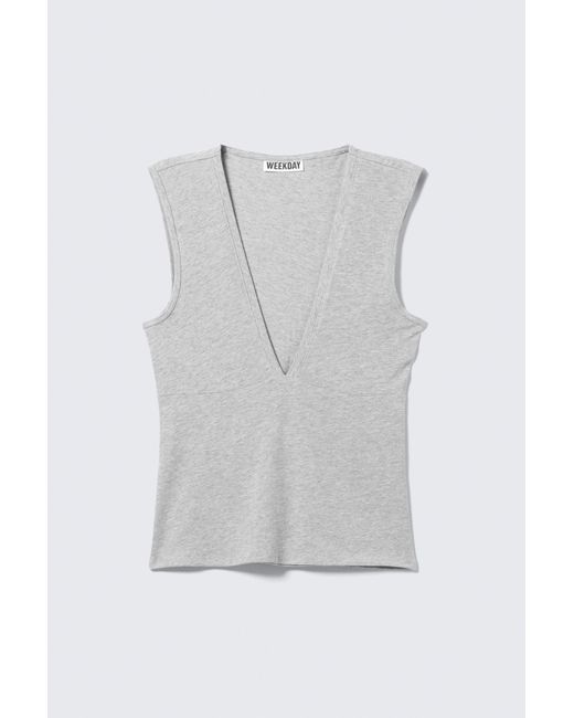 Weekday Blue Fitted V-Neck Sleeveless Top