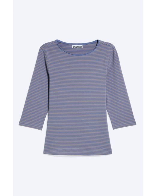 Weekday Blue Fitted Three-Quarter Sleeve Top