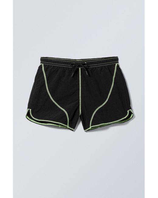 Weekday Black Mid-length Flat-lock Swim Shorts for men