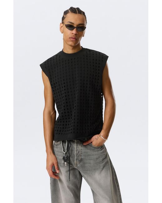 Weekday Black Rael Kade Laser Cut Tank Top for men