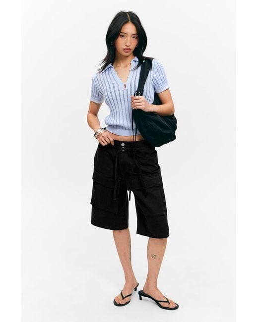 Monki Blue Cargo-Shorts Aus Baumwoll-Twill Mit Niedrigem Bund
