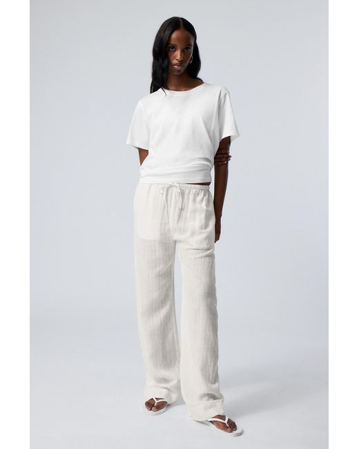 Weekday White Relaxed Linen Blend Trousers