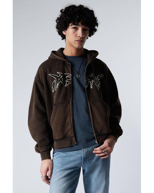 Weekday Boxy-Kapuzenpullover Mit Zipper Und Stickerei in Black für Herren