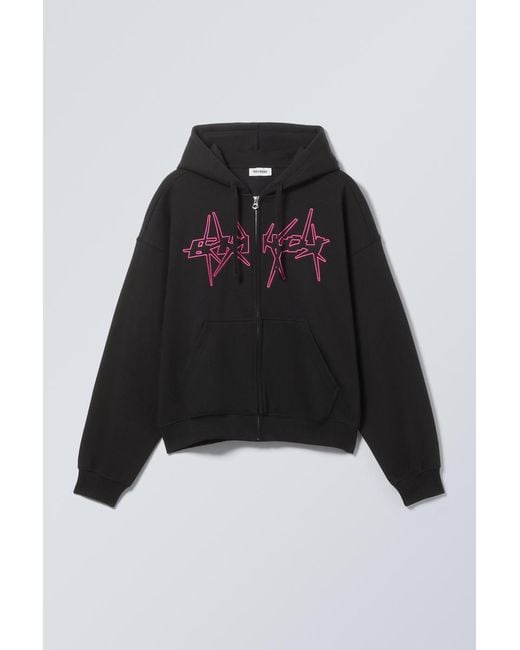 Weekday Black Boxy Graphic Zip Hoodie for men