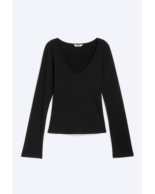Monki Black Slim V‑Neck Jersey Top