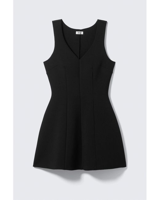 Weekday Black V-Neck Fit-And-Flare Scuba Dress