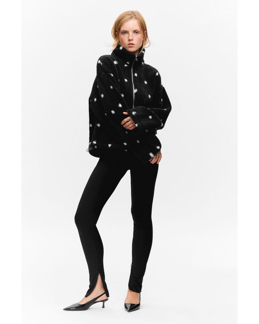Monki Black Pile Fleece Zip Jacket