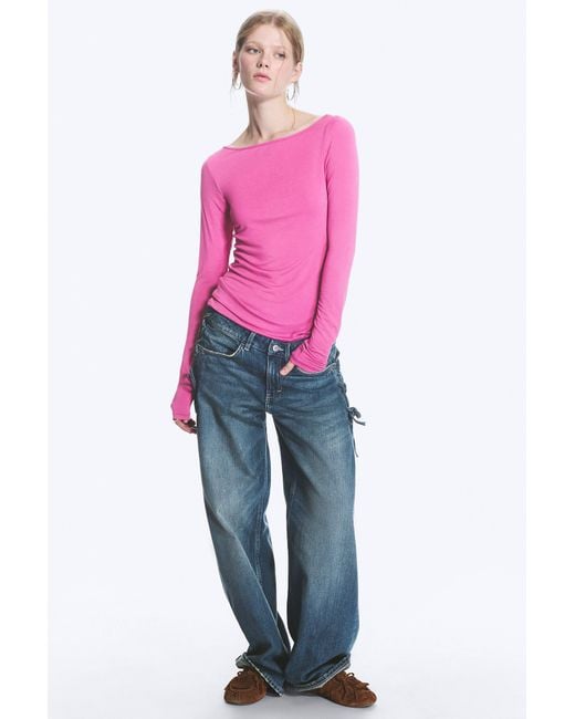 Monki Pink Sheer Boatneck Long-Sleeve