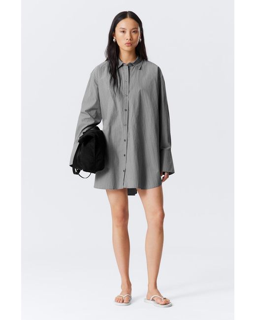Weekday Gray Mini-Hemdkleid Aus Baumwollpopeline