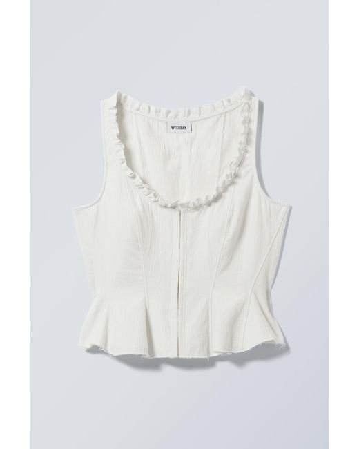 Weekday White Fitted Twill Corset Top