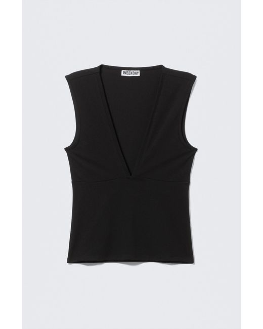 Weekday Black Fitted V-Neck Sleeveless Top