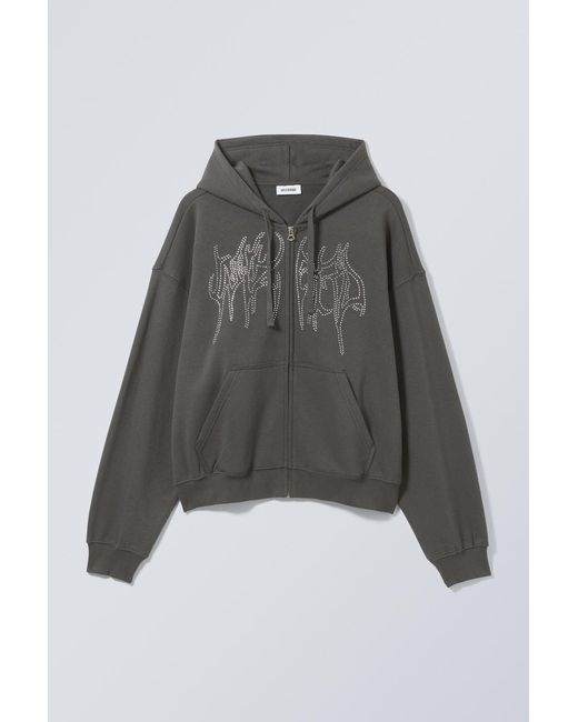 Weekday Gray Boxy Graphic Zip Hoodie for men