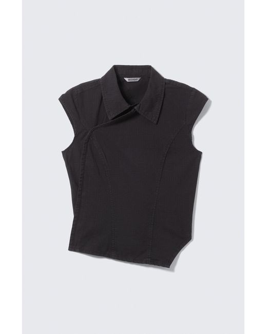 Weekday Black Cap-Sleeved Asymmetric Ripstop Top