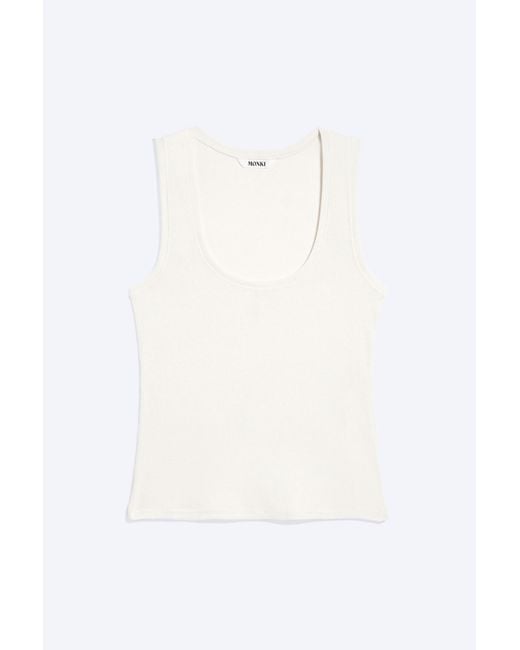 Monki White Ribbed Square Tank Top