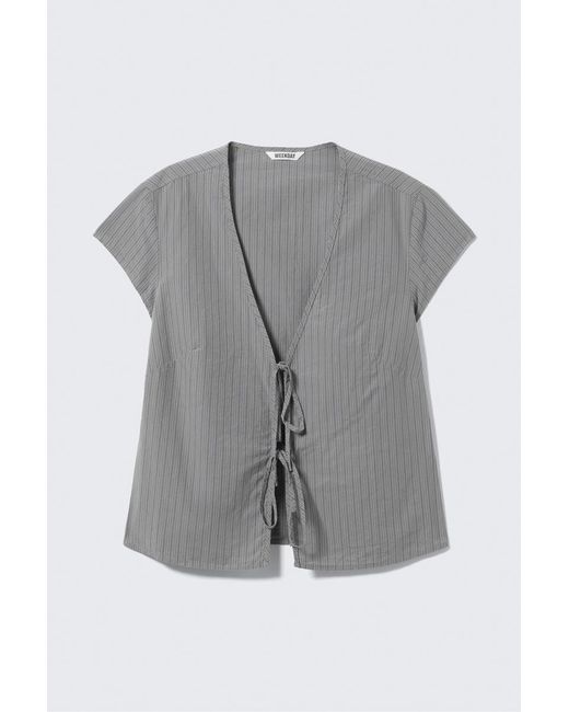 Weekday Gray Tie-Front V-Neck Cotton Blouse