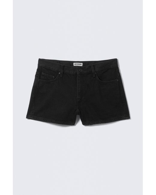 Weekday Black Duchess Low Rise Distressed Mini Denim Shorts