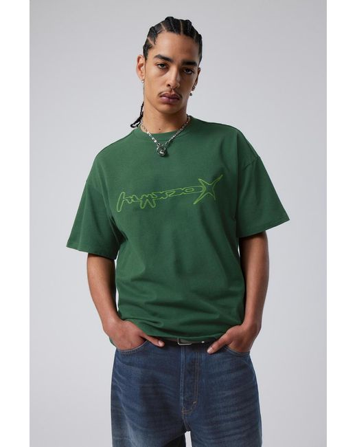 Weekday Bedrucktes Kastiges T-Shirt in Green für Herren