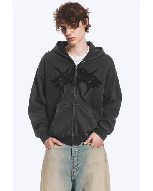 Weekday Gray Loose Graphic Zip Hoodie for men