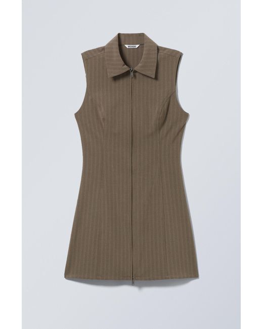 Weekday Green Sleeveless Mini Suiting Zip Dress