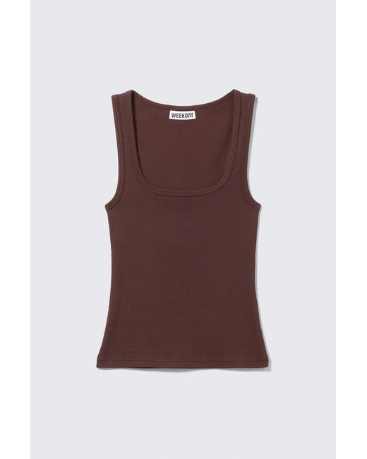 Weekday Brown Slim Square Neck Ribbed Tank Top