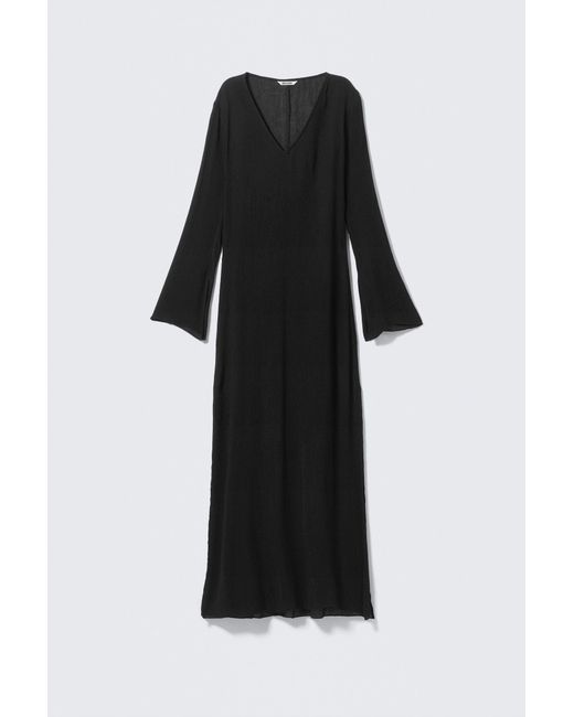 Weekday Black Sheer Long-Sleeved V-Neck Maxi Dress