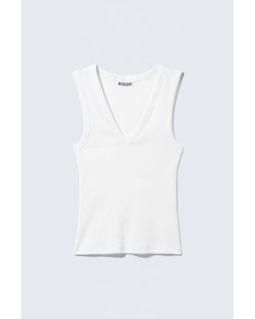 Weekday White Ribbed V-Neck Tank Top